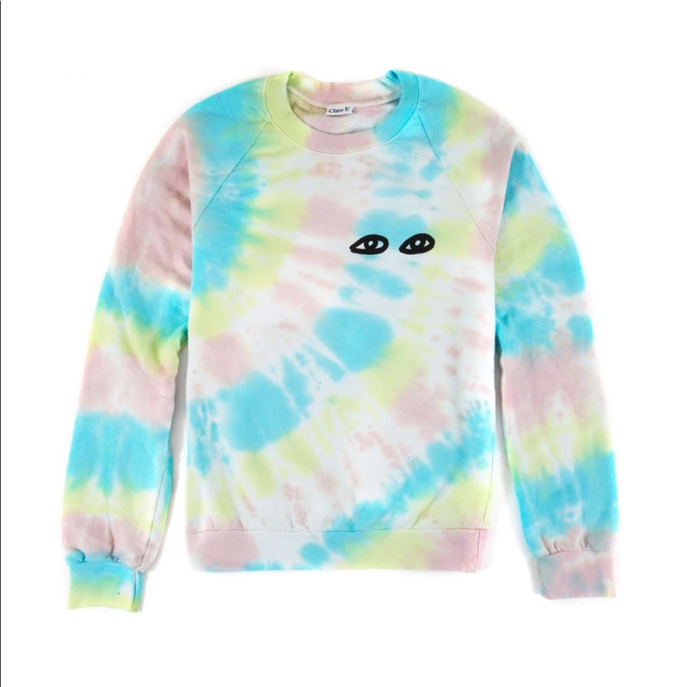 Clare V Tie-Dye Pastel Crewneck Sweatshirt - Blue, Pink, Yellow
